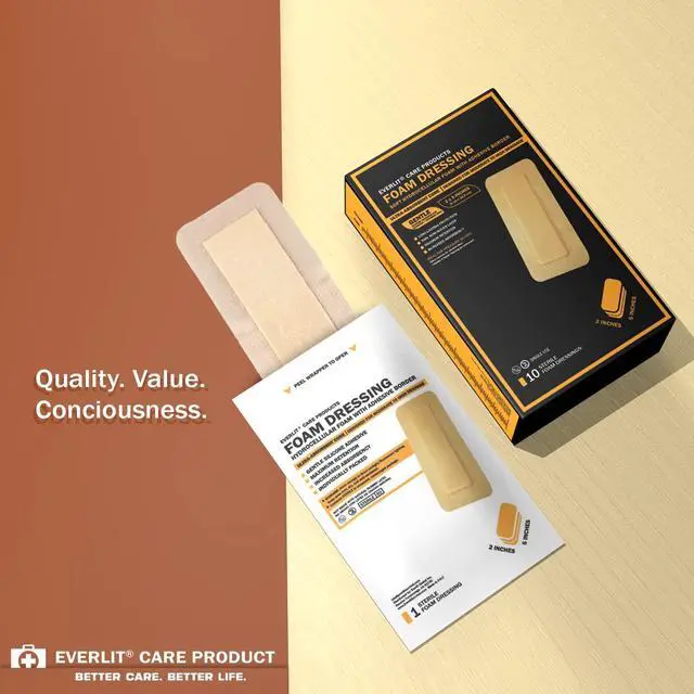 Alt view image 6 of 6 - Care Silicone Foam Dressing with Adhesive Border | Highly Absorbent Hypoallergenic Bandages for Chronic Wounds, Bed Sores, Pressure Ulcers | Gentle & Secure Adhesion (2" x 5" | 10 Pack)