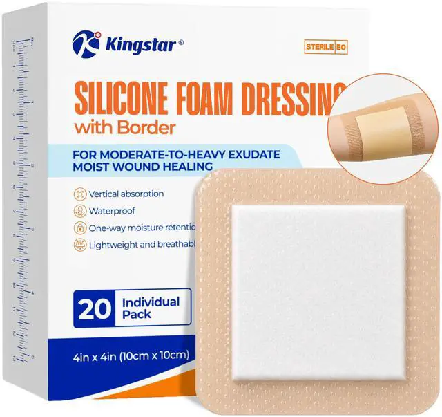 Main image of 10 Pack 4x4 Inch Silicone Foam Dressing with Gentle Border, High Absorbency Waterproof Silicone Foam Bandages for Wound Care, Minor Surgical Incisions, Post Surgery Pads