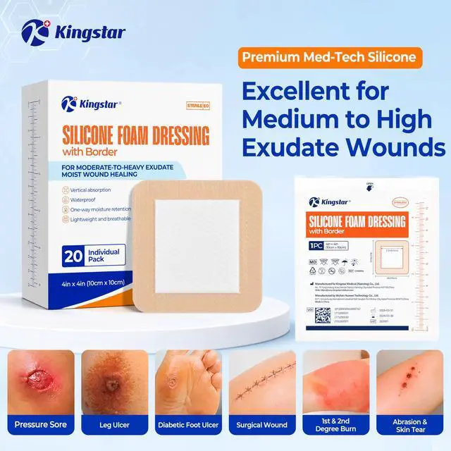 Alt view image 5 of 7 - 10 Pack 4x4 Inch Silicone Foam Dressing with Gentle Border, High Absorbency Waterproof Silicone Foam Bandages for Wound Care, Minor Surgical Incisions, Post Surgery Pads
