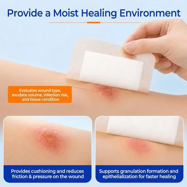 Alt view image 6 of 7 - 10 Pack 4x4 Inch Silicone Foam Dressing with Gentle Border, High Absorbency Waterproof Silicone Foam Bandages for Wound Care, Minor Surgical Incisions, Post Surgery Pads