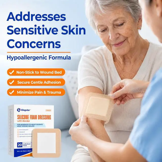 Alt view image 4 of 7 - 10 Pack 4x4 Inch Silicone Foam Dressing with Gentle Border, High Absorbency Waterproof Silicone Foam Bandages for Wound Care, Minor Surgical Incisions, Post Surgery Pads