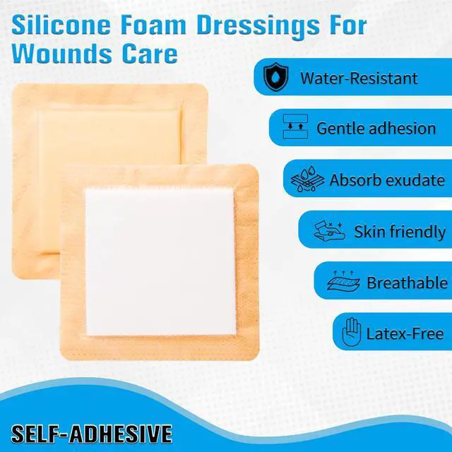 Alt view image 7 of 7 - 10 Pack Silicone Foam Dressing with Border, 3x3 Inch Bandage Pad Wound Care