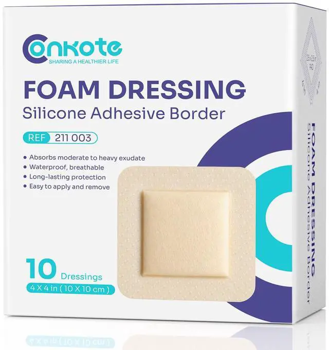 Main image of Large Silicone Bandages 4'' X 4'', Foam Dressings for Wound Care, 10 Pack