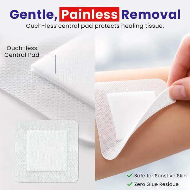 Alt view image 5 of 6 - Island Dressing - 4"x4", 30 Count - Bordered Gauze Sterile Individually Wrapped Gauze Pads, Water-Resistant, Non-Woven Backing - Soft and Breathable Wound Dressing for First Aid and Medical