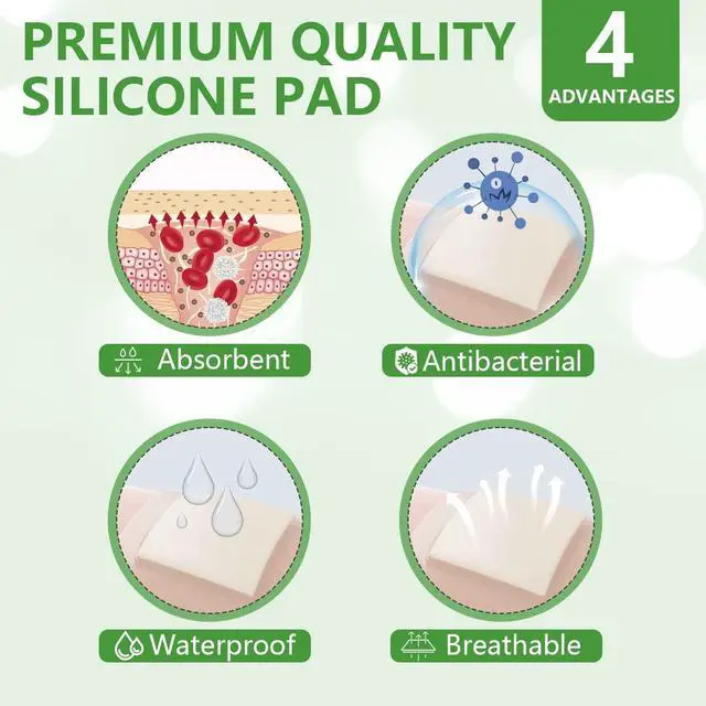 Alt view image 3 of 6 - Silicone Adhesive Foam Dressing with Gentle Border 3''x3'' 10 Pack, High Absorbency Foam Wound Bandage for Bed Sore Leg Ulcer Foot Diabetic Ulcer