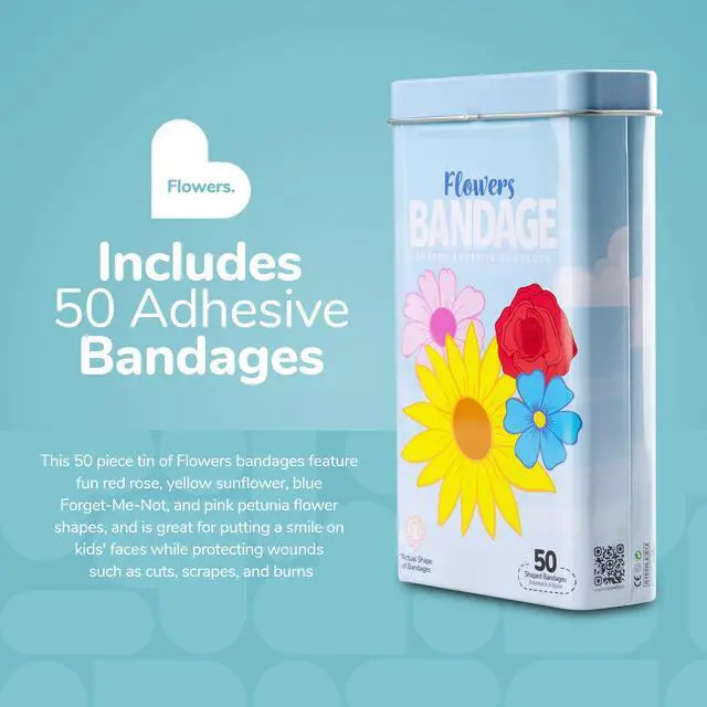 Alt view image 2 of 6 - Bandages, Flowers Shaped Self Adhesive Bandage Set, Latex Free, Sterile Wound Care, 50 Count