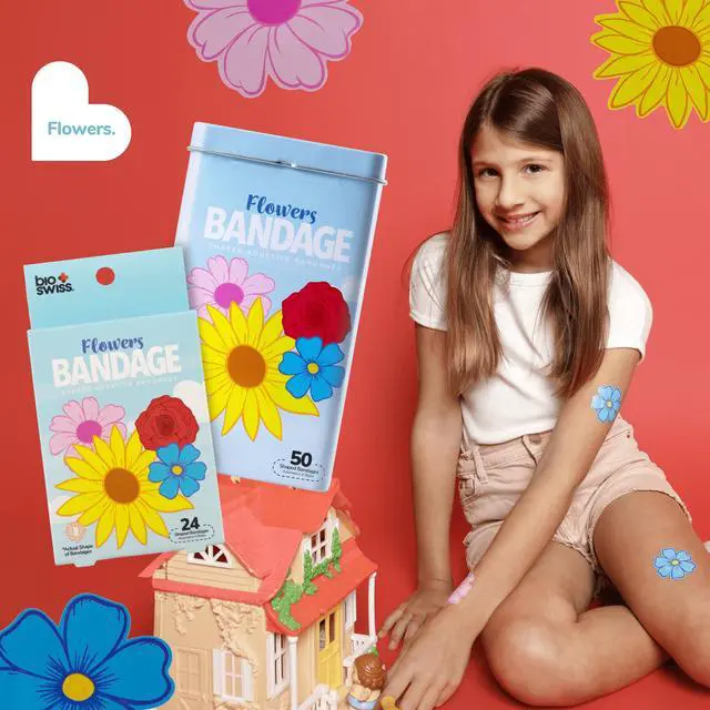Alt view image 6 of 6 - Bandages, Flowers Shaped Self Adhesive Bandage Set, Latex Free, Sterile Wound Care, 50 Count