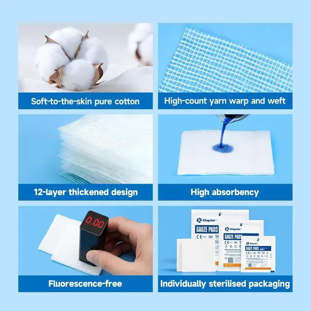 Alt view image 3 of 6 - 100Pcs Sterile Gauze Pads 4x4 Inch 12-Ply, 100% Cotton 4x4 Gauze Pads Highly Absorbent Gauze Sponges for Wound Care, Hospital-Grade Sterile Gauze First Aid & Surgical Dressing