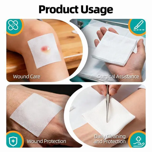Alt view image 4 of 7 - Sterile Gauze Sponges, 4" x 4" Non-Woven Wound Pads - Individually Wrapped Highly Absorbent Sponges Pads for Cushioning Minor Wounds, Cuts & Burns Wound Care (60 Packs, 120 Pieces Total)