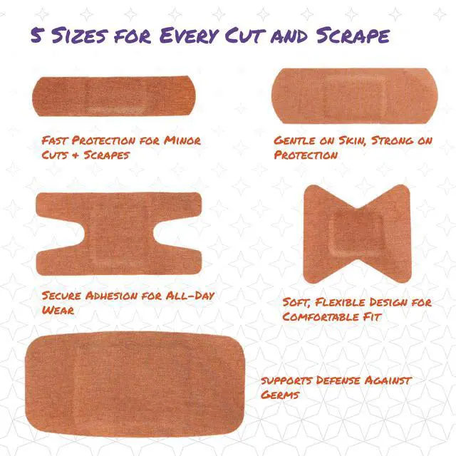 Alt view image 3 of 7 - Heavy Duty Flexible Fabric Assorted Adhesive Bandages for First Aid Kits (Pack of 100), 5 Sizes
