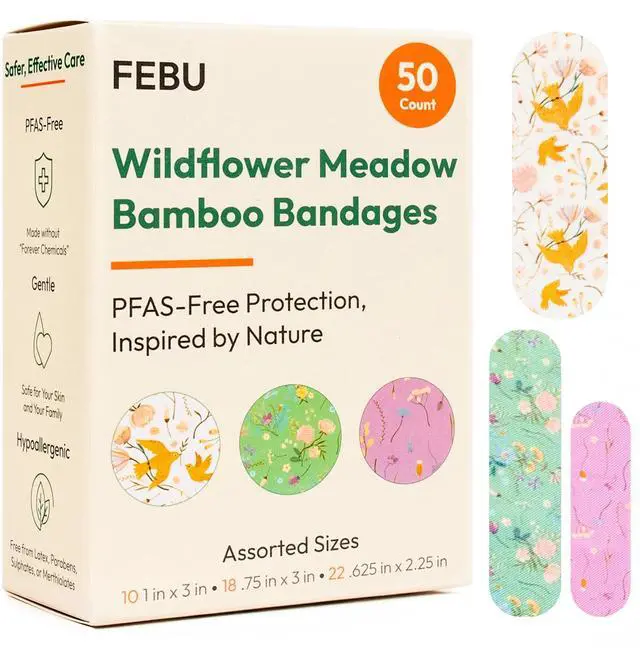 Main image of Wildflower Meadow Print Bamboo Fabric Bandages, 50 Count Strip