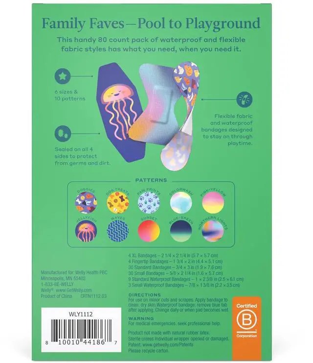 Alt view image 2 of 6 - Bandage Family Pack | Adhesive Flexible Fabric & Waterproof Bandages | Assorted Shapes and Patterns for Minor Cuts, Scrapes, and Wounds - 80 Count