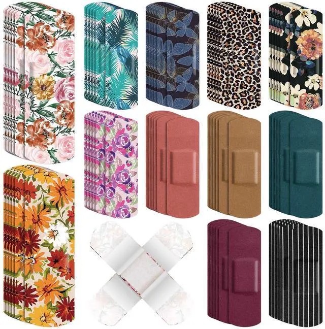 Main image of 180 Pcs Flexible Fabric Adhesive Bandages Bulk Assorted Bandages Floral Breathable Fabric Strip with Non Stick Pad, Flexible Protection Wound Care for Women Cuts Scrapes First Aid, 12 Styles