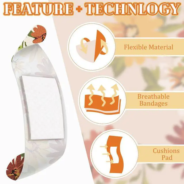 Alt view image 3 of 6 - 180 Pcs Flexible Fabric Adhesive Bandages Bulk Assorted Bandages Floral Breathable Fabric Strip with Non Stick Pad, Flexible Protection Wound Care for Women Cuts Scrapes First Aid, 12 Styles