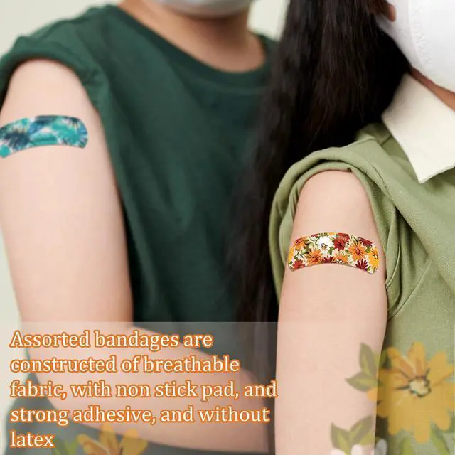 Alt view image 5 of 6 - 180 Pcs Flexible Fabric Adhesive Bandages Bulk Assorted Bandages Floral Breathable Fabric Strip with Non Stick Pad, Flexible Protection Wound Care for Women Cuts Scrapes First Aid, 12 Styles