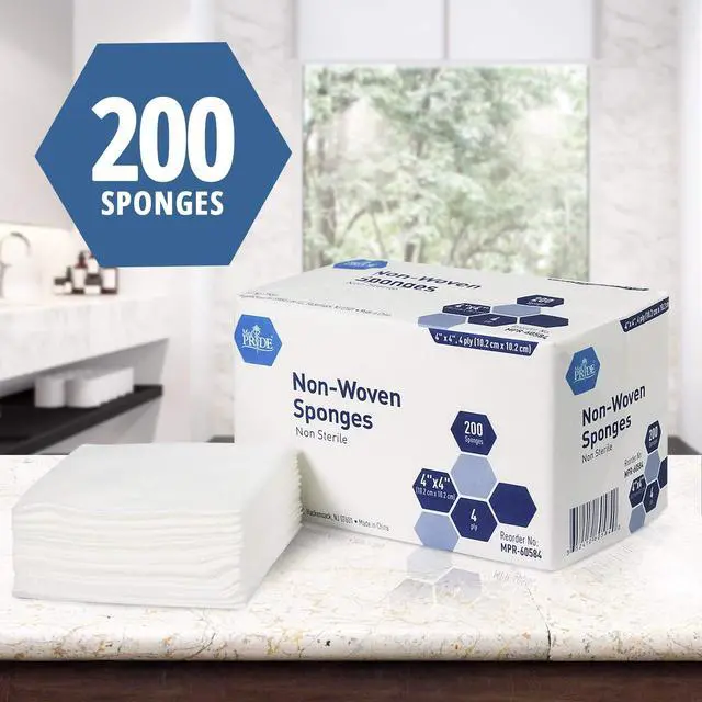 Alt view image 2 of 5 - Non-Woven Surgical Sponges,4x4 in,4-Ply,First Aid, 200-Count Pack