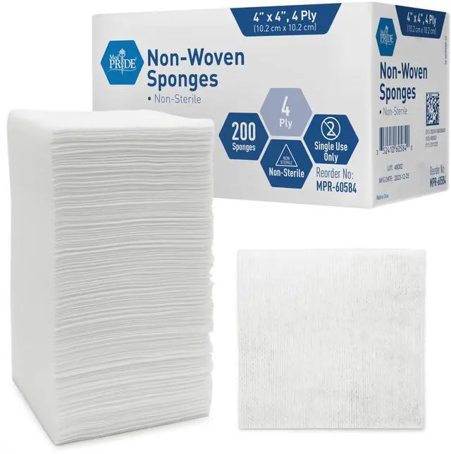 Main image of Non-Woven Surgical Sponges,4x4 in,4-Ply,First Aid, 200-Count Pack