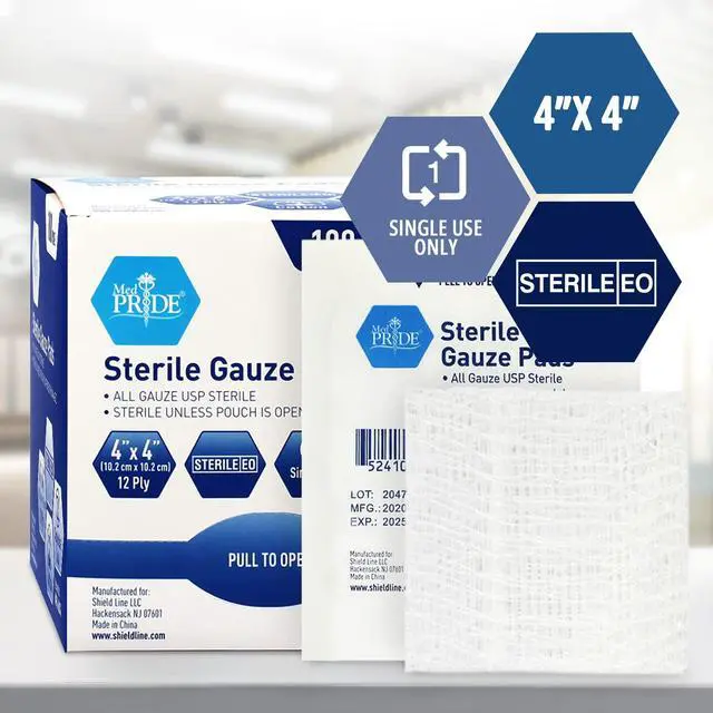 Alt view image 5 of 5 - Sterile Gauze Dressing Pads Individually Wrapped, Nonstick 12-Ply Cotton, Highly Absorbent for Wound Care (4x4 Inch (Pack of 100))
