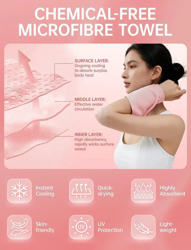 Alt view image 3 of 7 - 4 Packs Cooling Towels: Instant Cool Towel for Neck and Face Hot Weather UPF50 Quick Dry Microfiber Sweat Towels for Gym Workout Sports (40"x12")