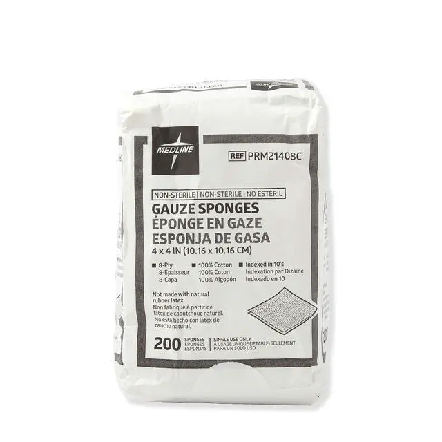 Alt view image 3 of 5 - 4 x 4 inch Gauze Sponges, 100% Cotton, 8-Ply Woven Non-Sterile Gauze (Pack of 200)