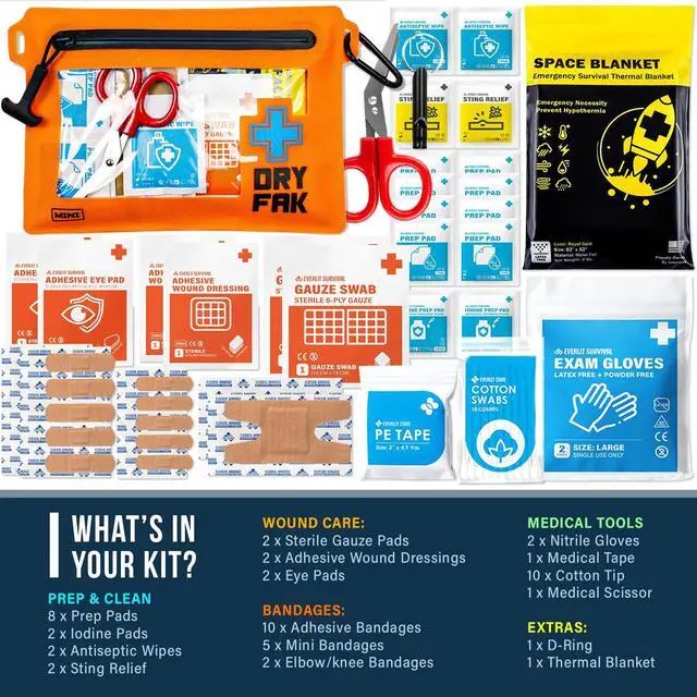 Alt view image 2 of 6 - Ultralight Waterproof First Aid Kit, Boat First Aid Kit, Marine Medical Kit for Boating, Kayak, Backpacking, Hiking, Camping, Emergency Kit (Orange)