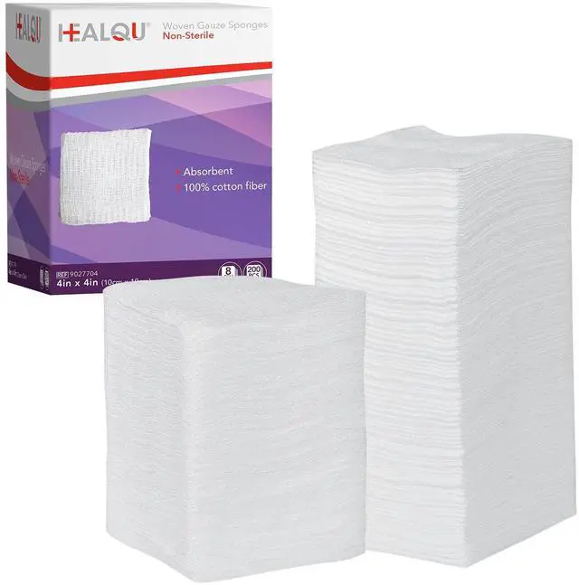 Main image of 4x4 Gauze Pads - 12 Ply Woven Pack of 200 - Ultra Absorbent Soft Non-Sterile Surgical Sponges for Wound Dressing, Debridement, Cleaning and Prepping