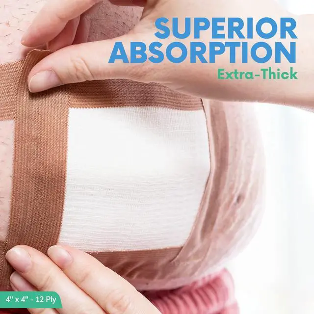 Alt view image 4 of 7 - 4x4 Gauze Pads - 12 Ply Woven Pack of 200 - Ultra Absorbent Soft Non-Sterile Surgical Sponges for Wound Dressing, Debridement, Cleaning and Prepping