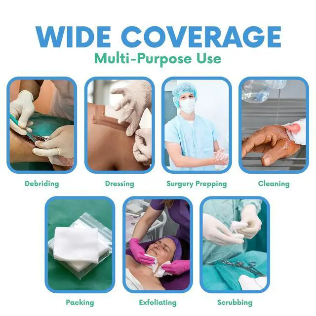 Alt view image 6 of 7 - 4x4 Gauze Pads - 12 Ply Woven Pack of 200 - Ultra Absorbent Soft Non-Sterile Surgical Sponges for Wound Dressing, Debridement, Cleaning and Prepping