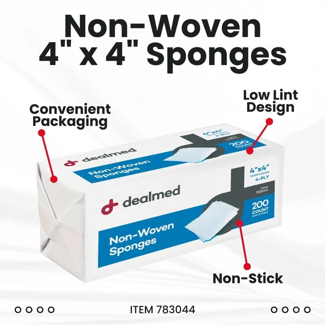 Alt view image 2 of 7 - Non Woven Gauze Sponges - 4x4 4-Ply Non-Sterile, 2000 Count Polyester Viscose Blend, Latex Free, 200 Ct Sleeves, 10 Packs Per Case, Low Lint Design, Dental And First Aid Use