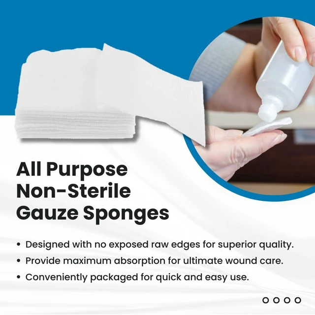 Alt view image 5 of 7 - Non Woven Gauze Sponges - 4x4 4-Ply Non-Sterile, 2000 Count Polyester Viscose Blend, Latex Free, 200 Ct Sleeves, 10 Packs Per Case, Low Lint Design, Dental And First Aid Use