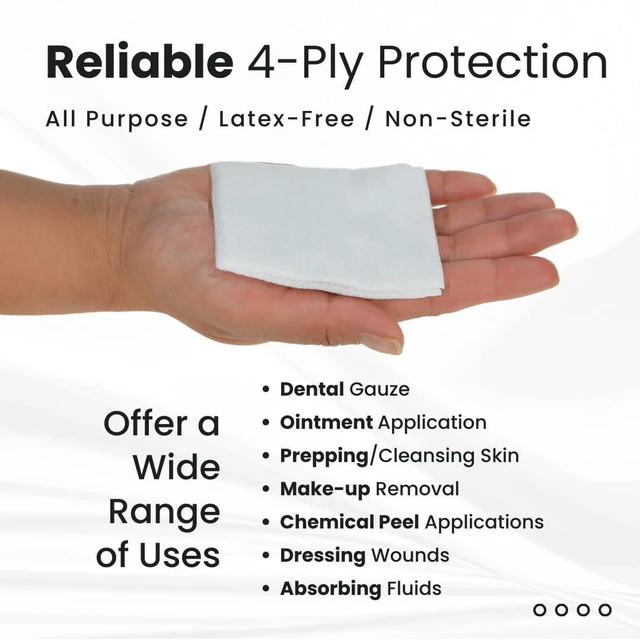 Alt view image 6 of 7 - Non Woven Gauze Sponges - 4x4 4-Ply Non-Sterile, 2000 Count Polyester Viscose Blend, Latex Free, 200 Ct Sleeves, 10 Packs Per Case, Low Lint Design, Dental And First Aid Use