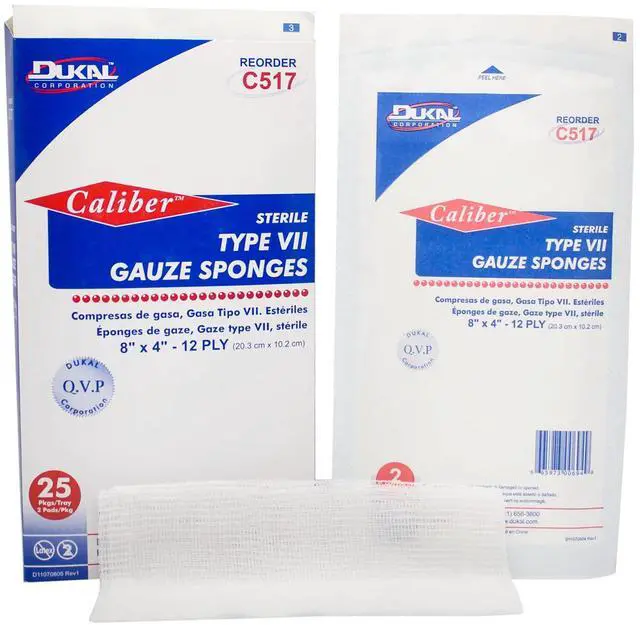 Main image of Type VII Gauze Sponges 8" x 4". Pack of 50 Sterile Wound Pads 12-ply. Sterile 100% otton Gauze Sponges, Wound Care Dressing Pads for Cleaning, Prepping. Wound Care Gauze Bandages, C517