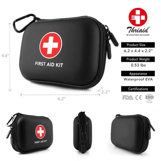 Alt view image 2 of 7 - Mini First Aid Kit, 100 Pieces Water-Resistant Hard Shell Small Case - Perfect for Travel, Outdoor, Home, Office, Camping, Hiking, Car (Black)