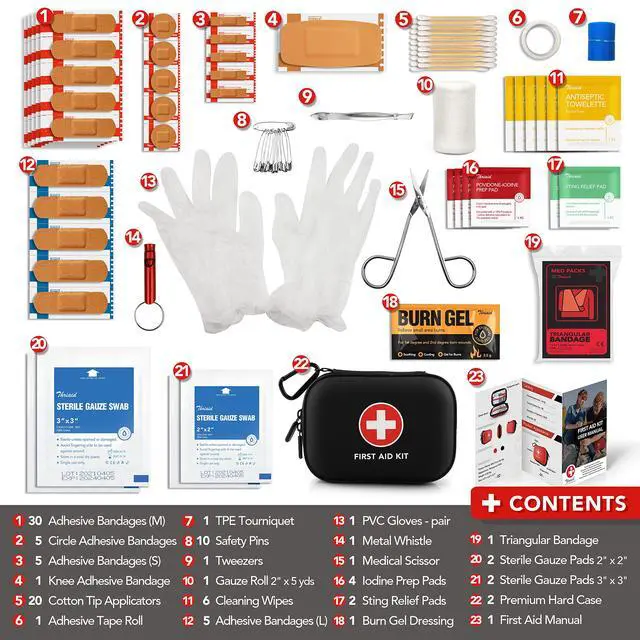 Alt view image 3 of 7 - Mini First Aid Kit, 100 Pieces Water-Resistant Hard Shell Small Case - Perfect for Travel, Outdoor, Home, Office, Camping, Hiking, Car (Black)
