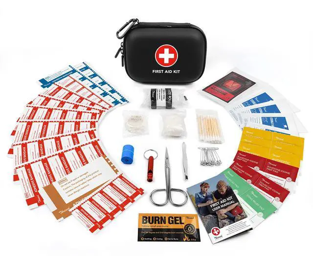 Alt view image 4 of 7 - Mini First Aid Kit, 100 Pieces Water-Resistant Hard Shell Small Case - Perfect for Travel, Outdoor, Home, Office, Camping, Hiking, Car (Black)