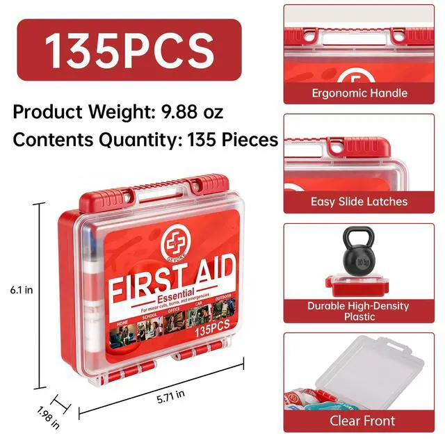 Alt view image 3 of 7 - Mini First Aid Kit - 135 Piece HardCase First Aid Box, Small
