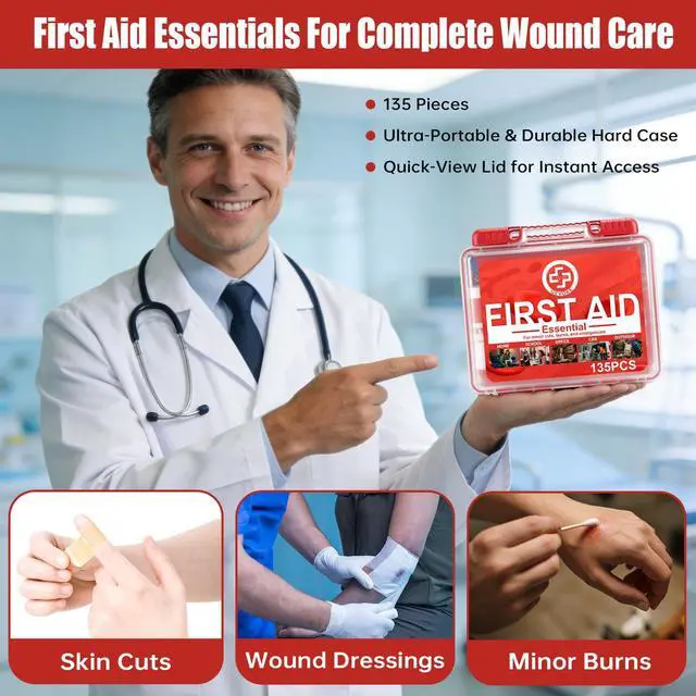 Alt view image 4 of 7 - Mini First Aid Kit - 135 Piece HardCase First Aid Box, Small