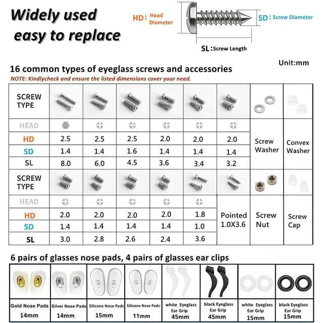 Alt view image 2 of 7 - Upgraded All-in-One Magnetic Eyeglass repair kit with screws,with Compatible Eyeglass Screws,Silicone Nose Pads,Tweezer,Precision screwdriver,Suitable for various glasses and sunglasses repair