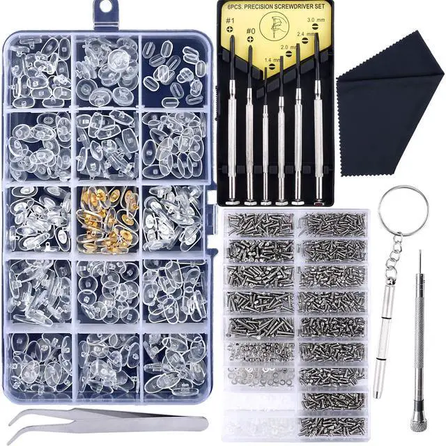 Main image of Upgrade Version Eyeglass Repair Kit,1500 Pcs More Complete Glasses Screws Kit and Nose Pads with 6 Pcs Screwdrivers and 3 Pcs Tools for Glasses, Eyeglasses and Sunglasses Repair