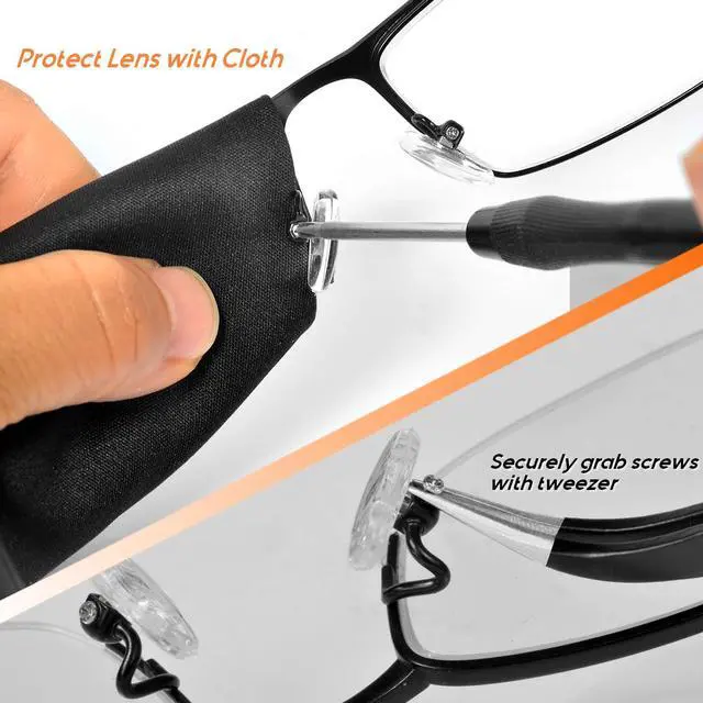 Alt view image 6 of 7 - Eyeglasses Nose Pads, Screw in Glasses Nose Pads Replacement Repair Tools Kit with 5 Pairs of Air Chamber Silicone Nose Pads,Screws,Screwdrivers,Tweezer & Cloth for Sunglasses (15mm)