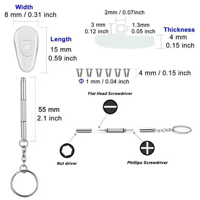 Alt view image 5 of 7 - Eyeglasses Nose Pads, 15 x 8mm Screw-in Nose Pads for Glasses