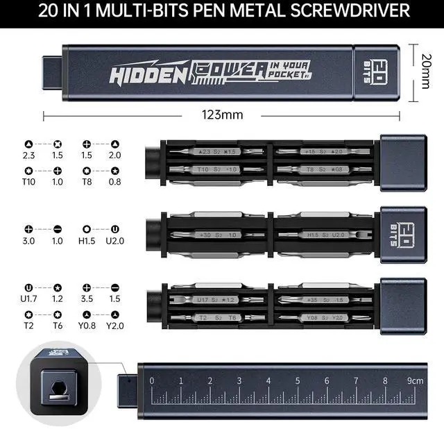 Alt view image 3 of 6 - 20 in 1 Metal Precision Screwdriver Set, 10 Pcs Reinforced S2 Steel Precision Double-head Bits, Manual Pen Shaped Screwdriver Kit, Portable Screwdriver Repair Tool Kit