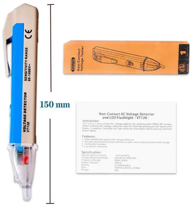 Alt view image 7 of 7 - Non-Contact Voltage Tester with LED Flashlight, Buzzer Alarm, AC Voltage Detector Pen,Test Range 60V - 1000V & Live/Null Wire Judgment