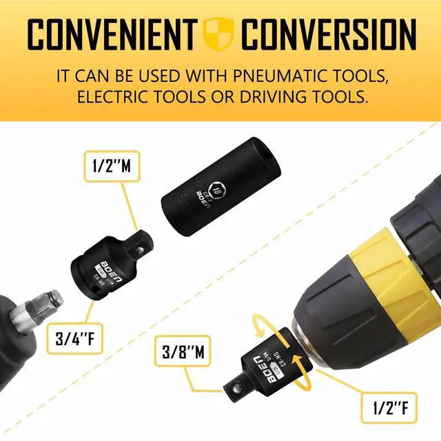 Alt view image 6 of 7 - 5 Piece Impact Socket Adapter Set and Reducer Set, Standard SAE, 1/4", 3/8", 1/2" Drive Socket Adapter Set, CR-MO Steel Impact Adapter Conversion Set for Impact Driver Wrench