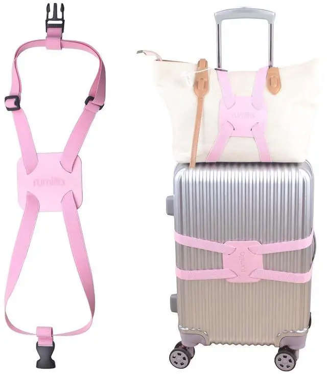 Main image of Luggage Bungee Strap for Suitcases - Add a Bag, Travel Bag Bungee Belt - Pink Luggage Strap (1PCS)