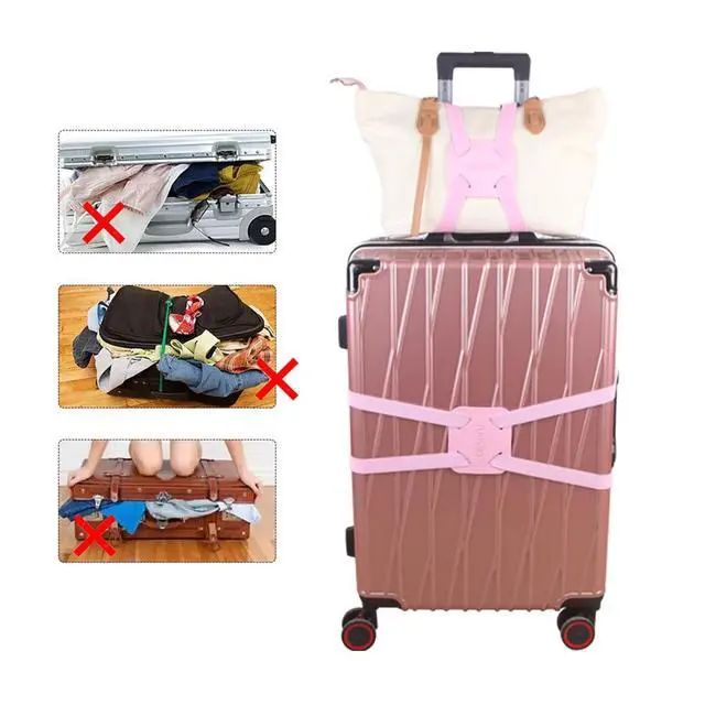 Alt view image 6 of 6 - Luggage Bungee Strap for Suitcases - Add a Bag, Travel Bag Bungee Belt - Pink Luggage Strap (1PCS)