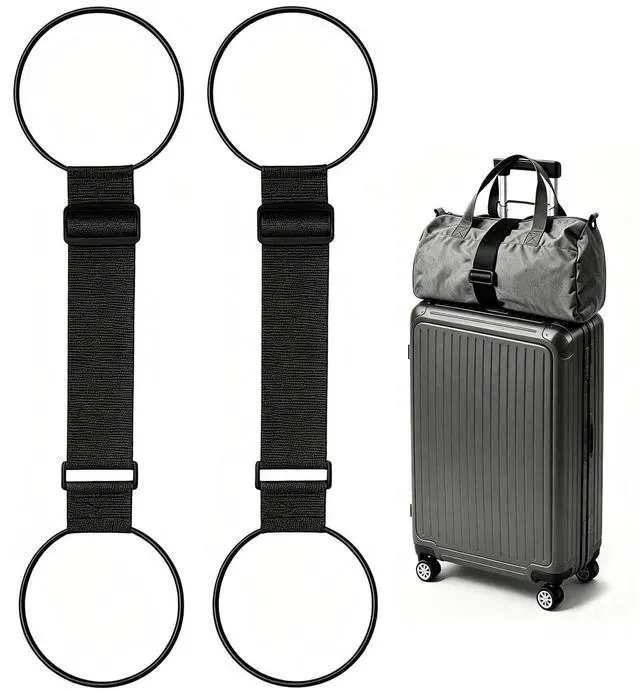 Main image of Luggage Straps for Suitcases, Extended Adjustable Luggage Connector Straps, Portable Luggage Attachment Strap, Elastic Loop, Handbag Backpack Fixing Belt for Suitcase Handle (2 Black)