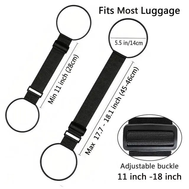 Alt view image 3 of 7 - Luggage Straps for Suitcases, Extended Adjustable Luggage Connector Straps, Portable Luggage Attachment Strap, Elastic Loop, Handbag Backpack Fixing Belt for Suitcase Handle (2 Black)