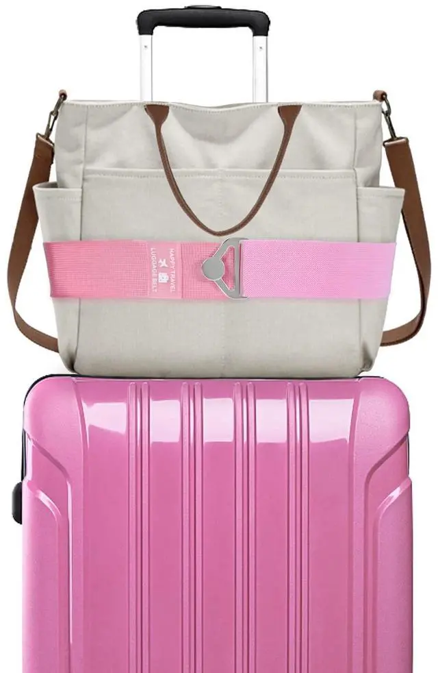 Main image of 2-in-1 Travel Belt for Luggage, Luggage Straps for Add a Bag Adjustable Suitcase Straps with Alloy Buckle Elastic Bungees Belt Hands-Free for Airport, Personalized Travel Accessories (Pink)
