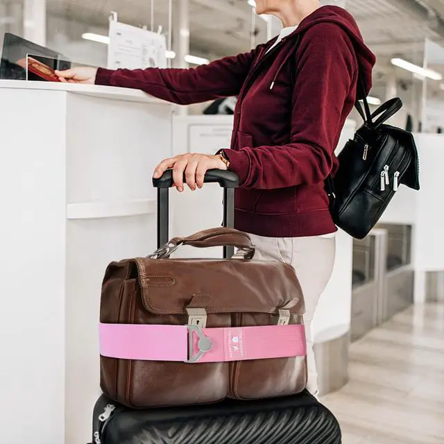 Alt view image 6 of 7 - 2-in-1 Travel Belt for Luggage, Luggage Straps for Add a Bag Adjustable Suitcase Straps with Alloy Buckle Elastic Bungees Belt Hands-Free for Airport, Personalized Travel Accessories (Pink)